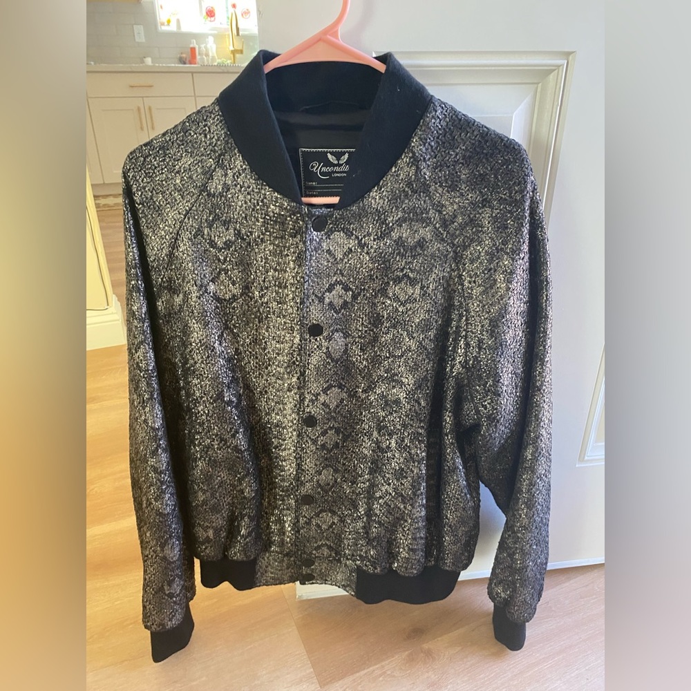 UNCONDITIONAL London Black/Grey Metallic Snakeskin-effect Bomber